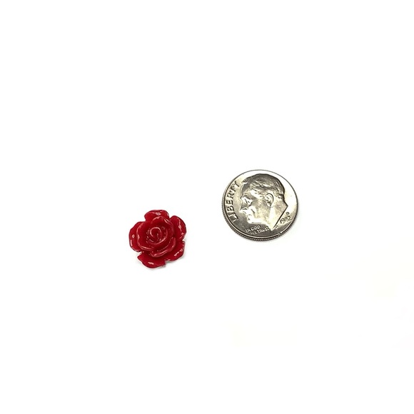 Red Rose Shaped Flower Stud Earrings - Picture 6 of 8